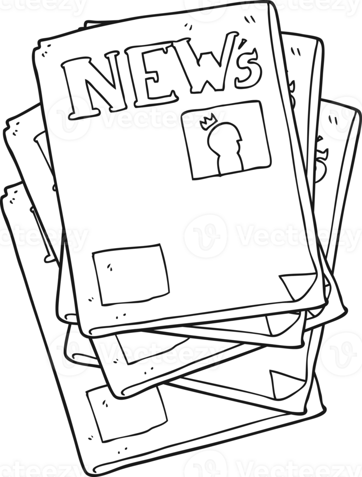hand drawn black and white cartoon newspaper png