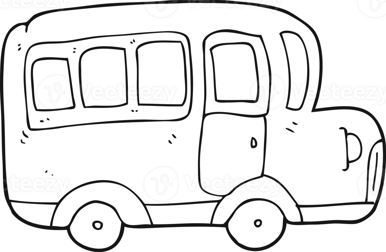 hand drawn black and white cartoon yellow school bus png
