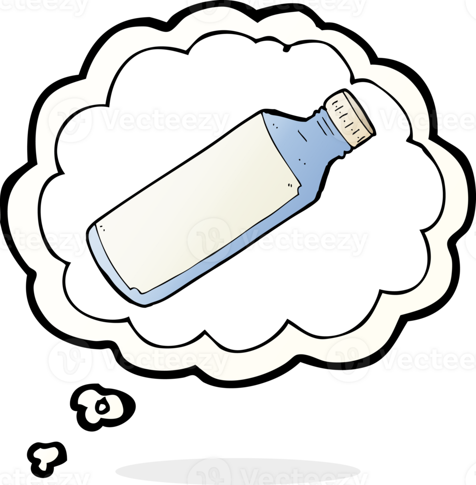 cartoon water bottle with thought bubble png
