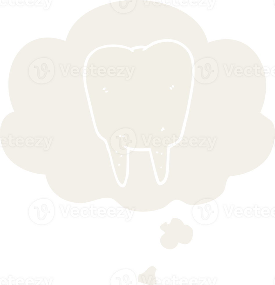 cartoon tooth with thought bubble in retro style png