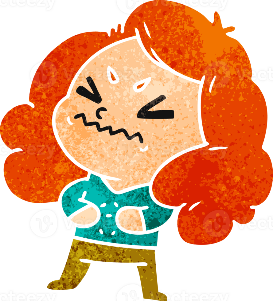 hand drawn retro cartoon of cute kawaii girl png