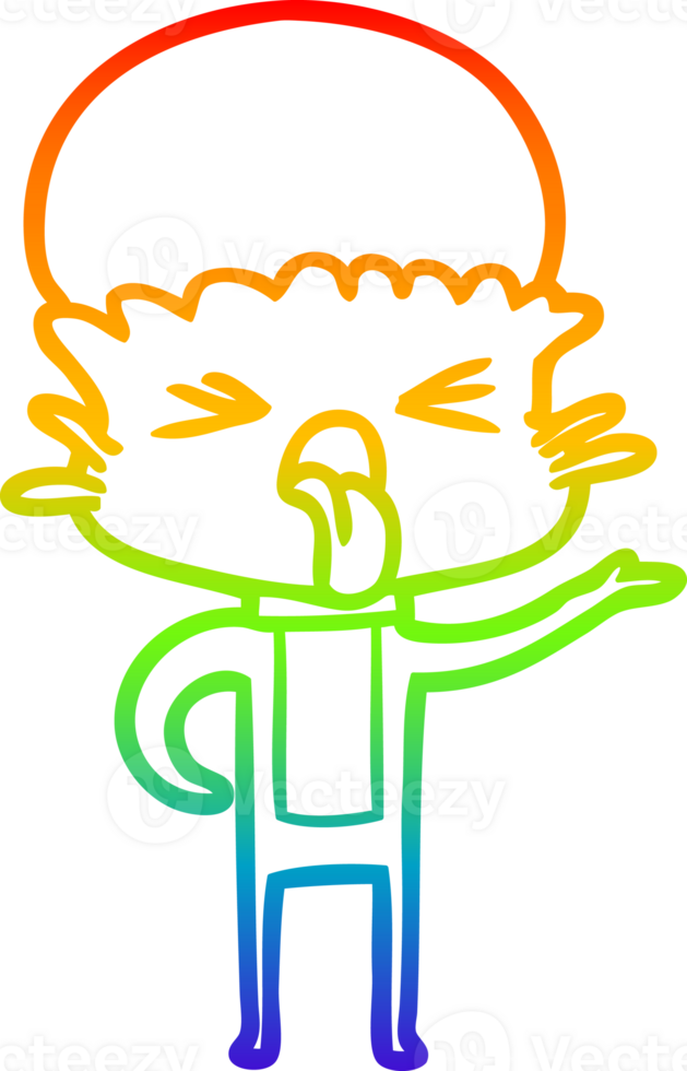 rainbow gradient line drawing of a disgusted cartoon alien png