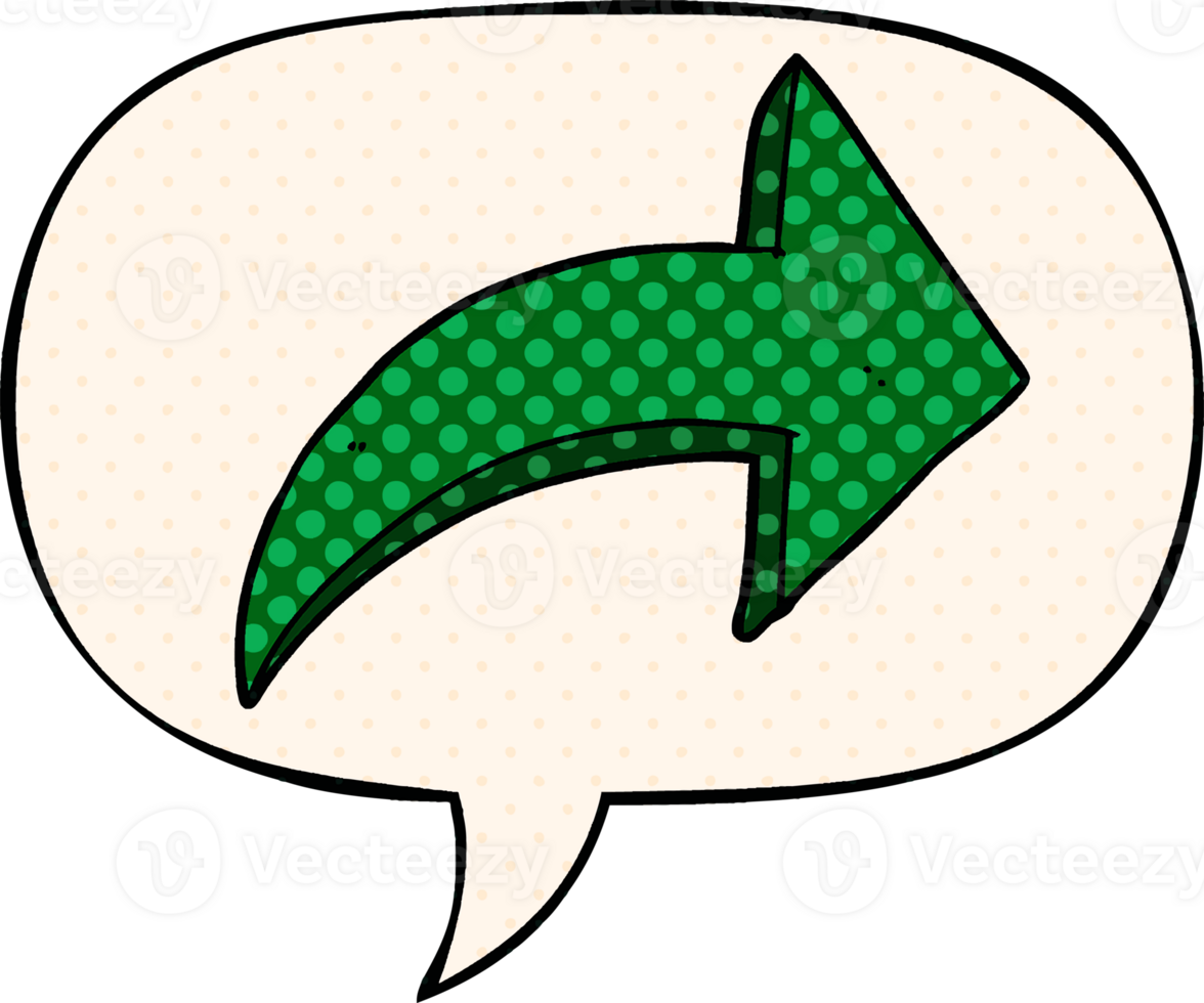 cartoon pointing arrow with speech bubble in comic book style png