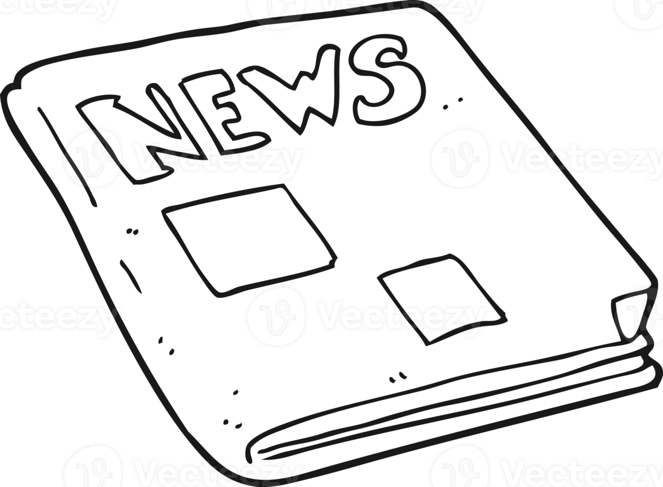 hand drawn black and white cartoon newspaper png