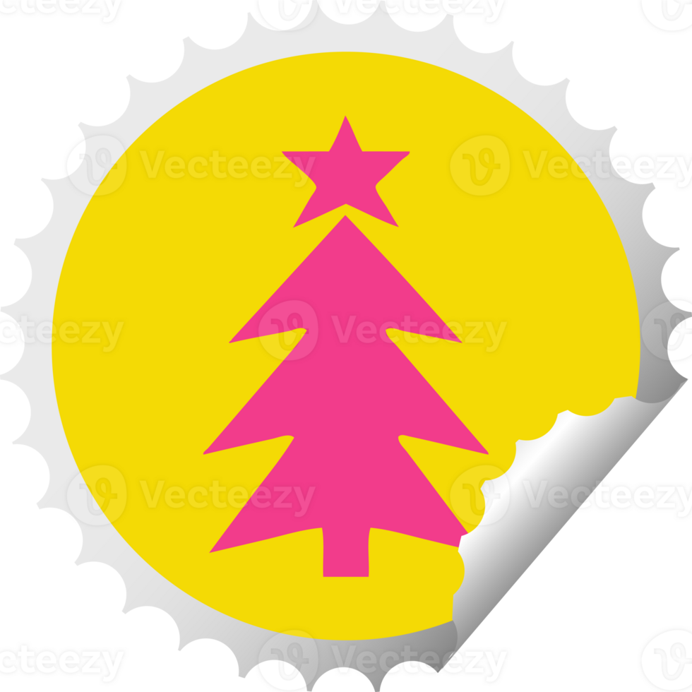 circular peeling sticker cartoon of a christmas tree png