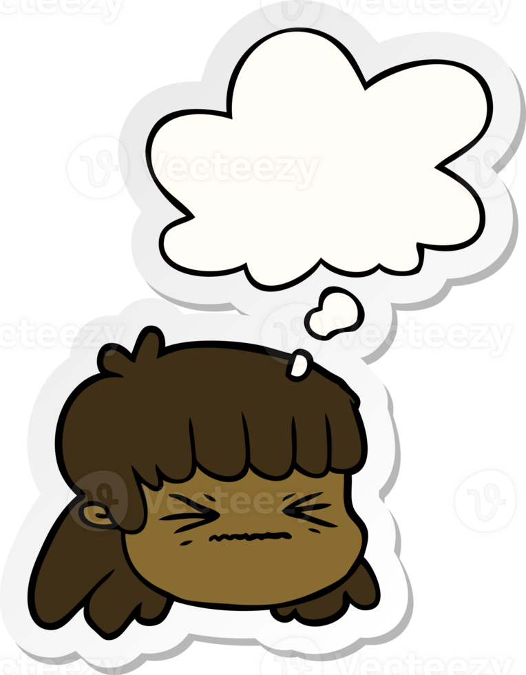cartoon female face with thought bubble as a printed sticker png