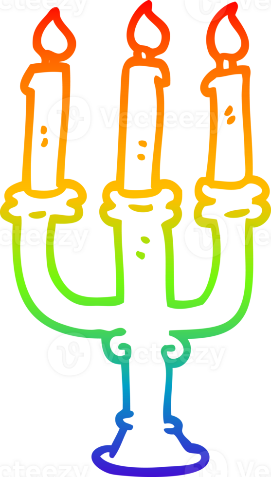 rainbow gradient line drawing of a cartoon spooky candles png