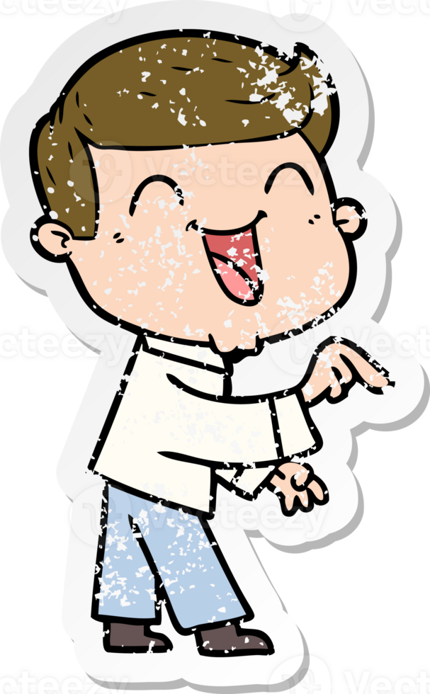 distressed sticker of a cartoon man laughing png