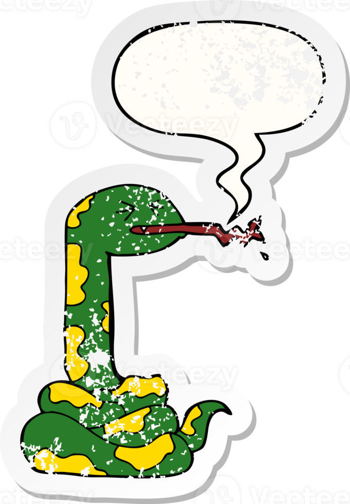 cartoon hissing snake with speech bubble distressed distressed old sticker png