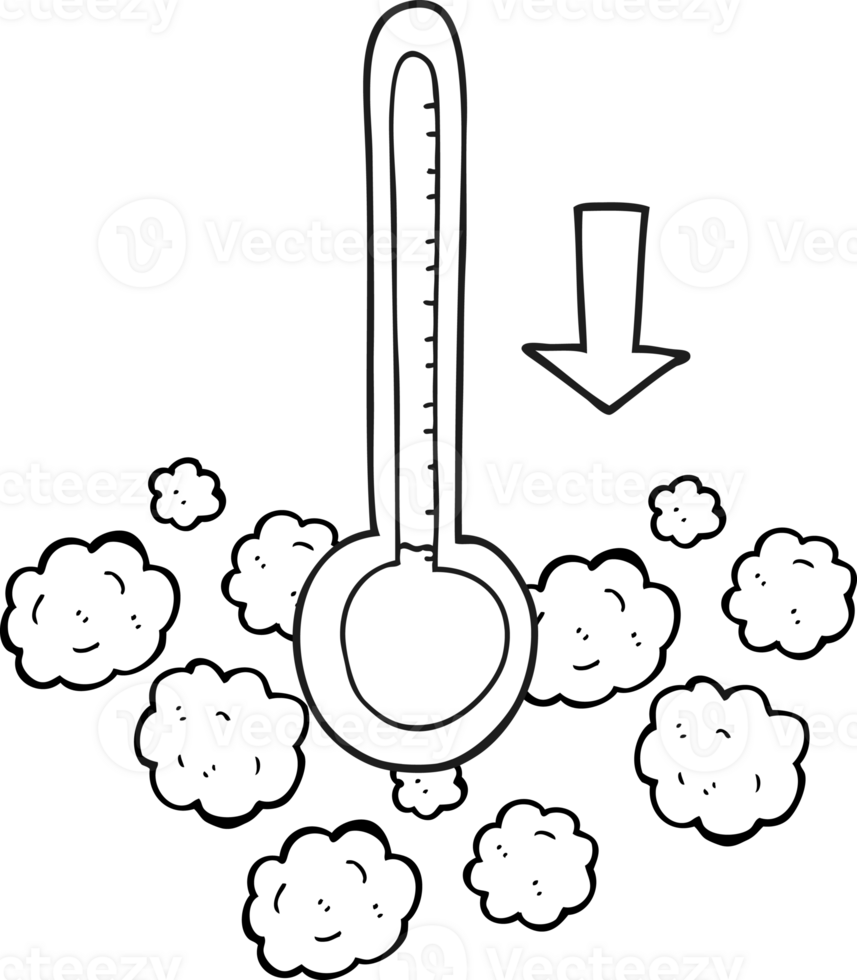 hand- getrokken zwart en wit tekenfilm dropping temperatuur png