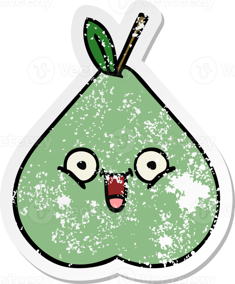 distressed sticker of a cute cartoon green pear png