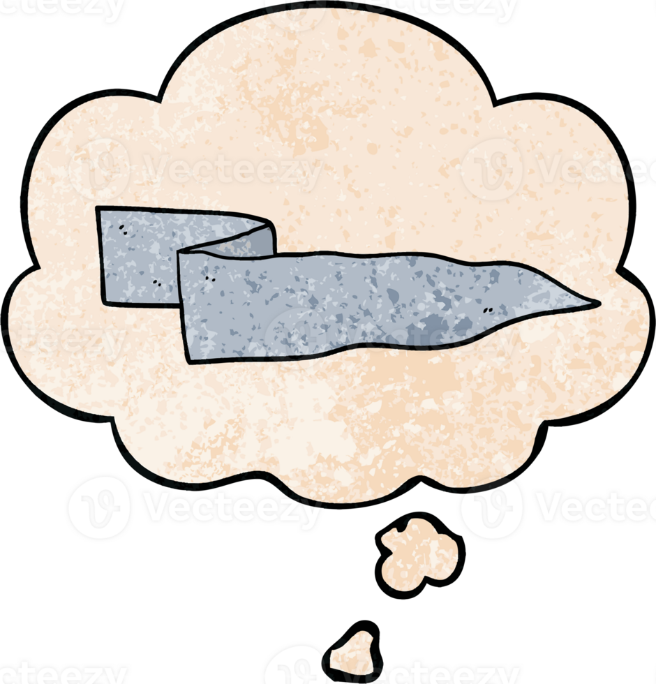cartoon waving banner with thought bubble in grunge texture style png