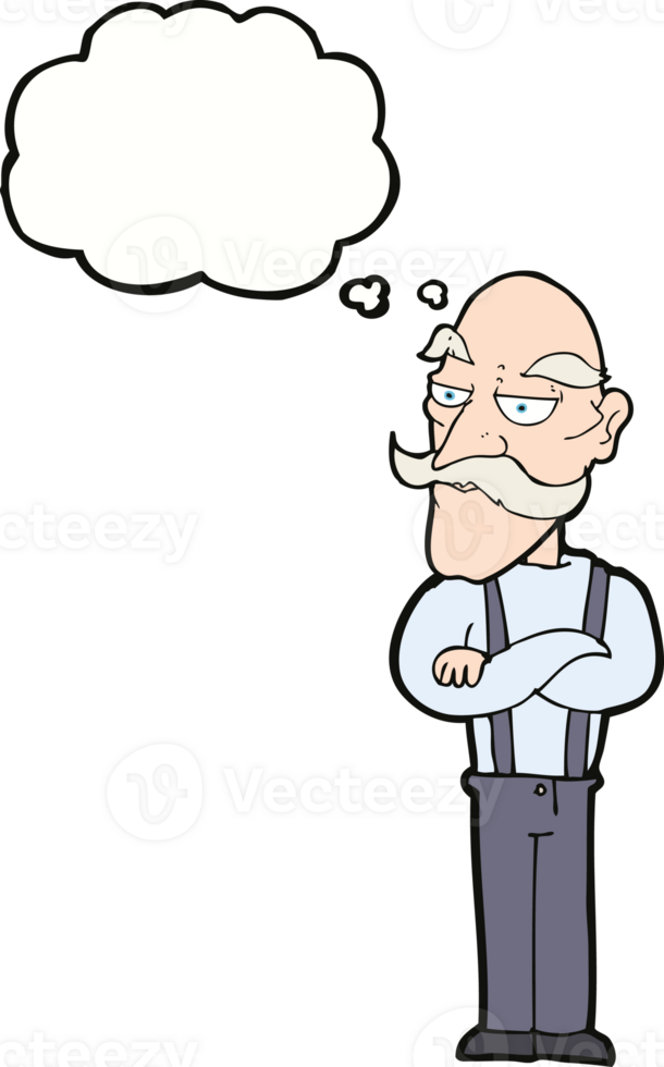 cartoon bored old man with thought bubble png