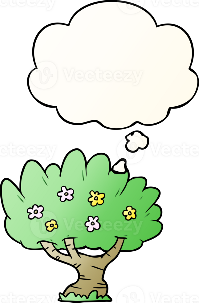 cartoon tree with thought bubble in smooth gradient style png