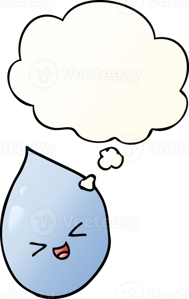 cartoon raindrop with thought bubble in smooth gradient style png