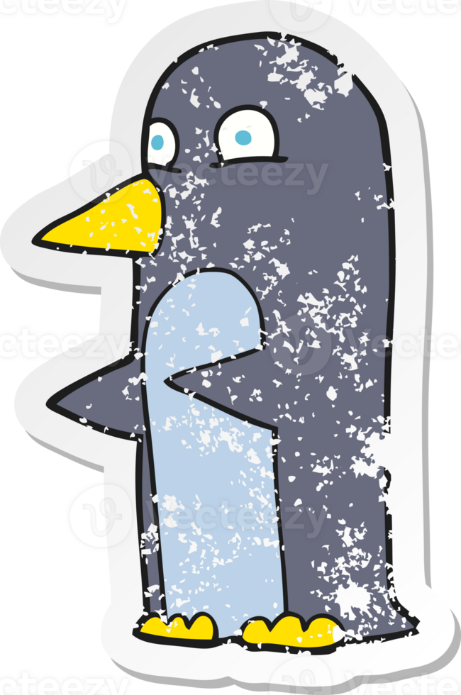 retro distressed sticker of a cartoon penguin png