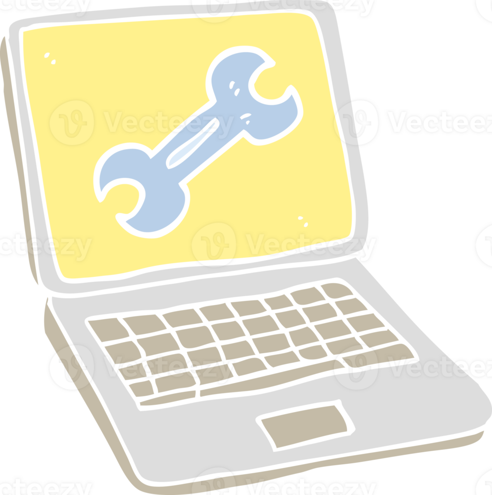 flat color illustration of laptop computer with fix screen png