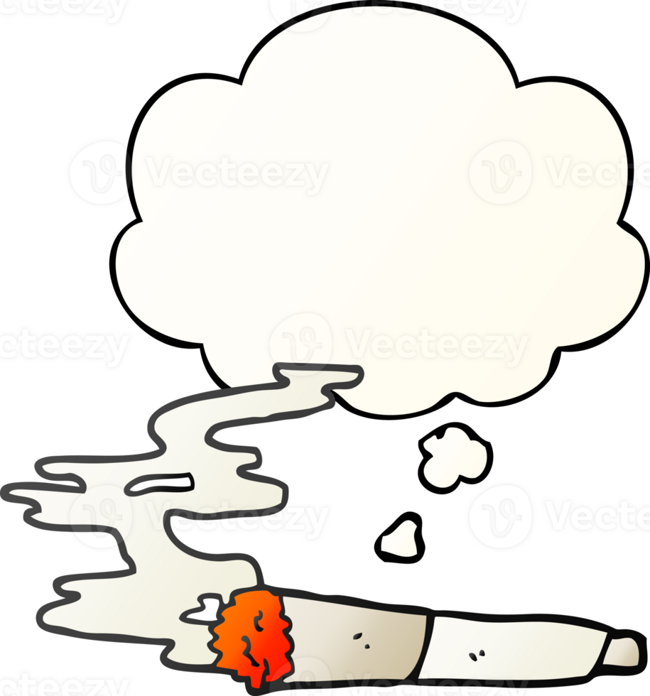 cartoon cigarette with thought bubble in smooth gradient style png