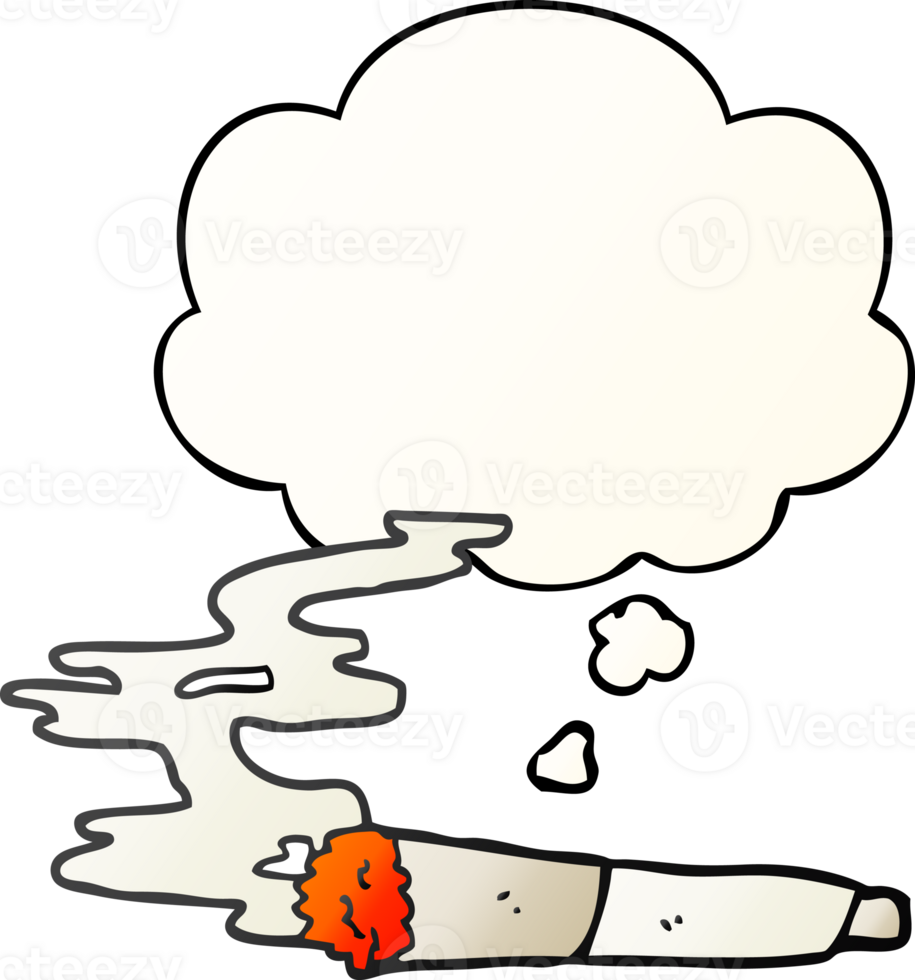 tekenfilm sigaret met gedachte bubbel in glad helling stijl png