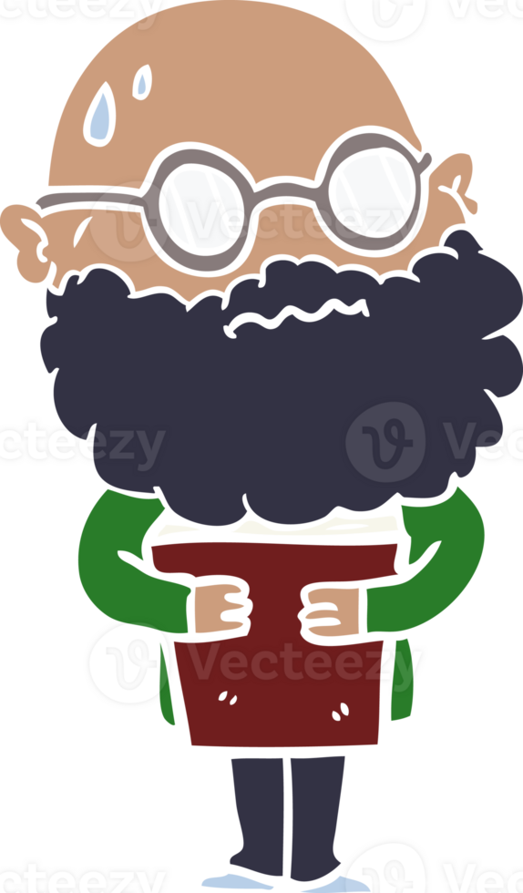 flat color style cartoon worried man with beard and spectacles png