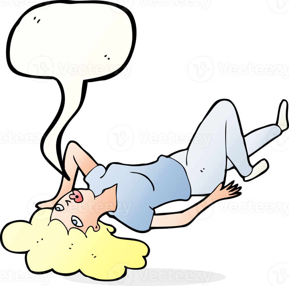 cartoon woman lying on floor with speech bubble png