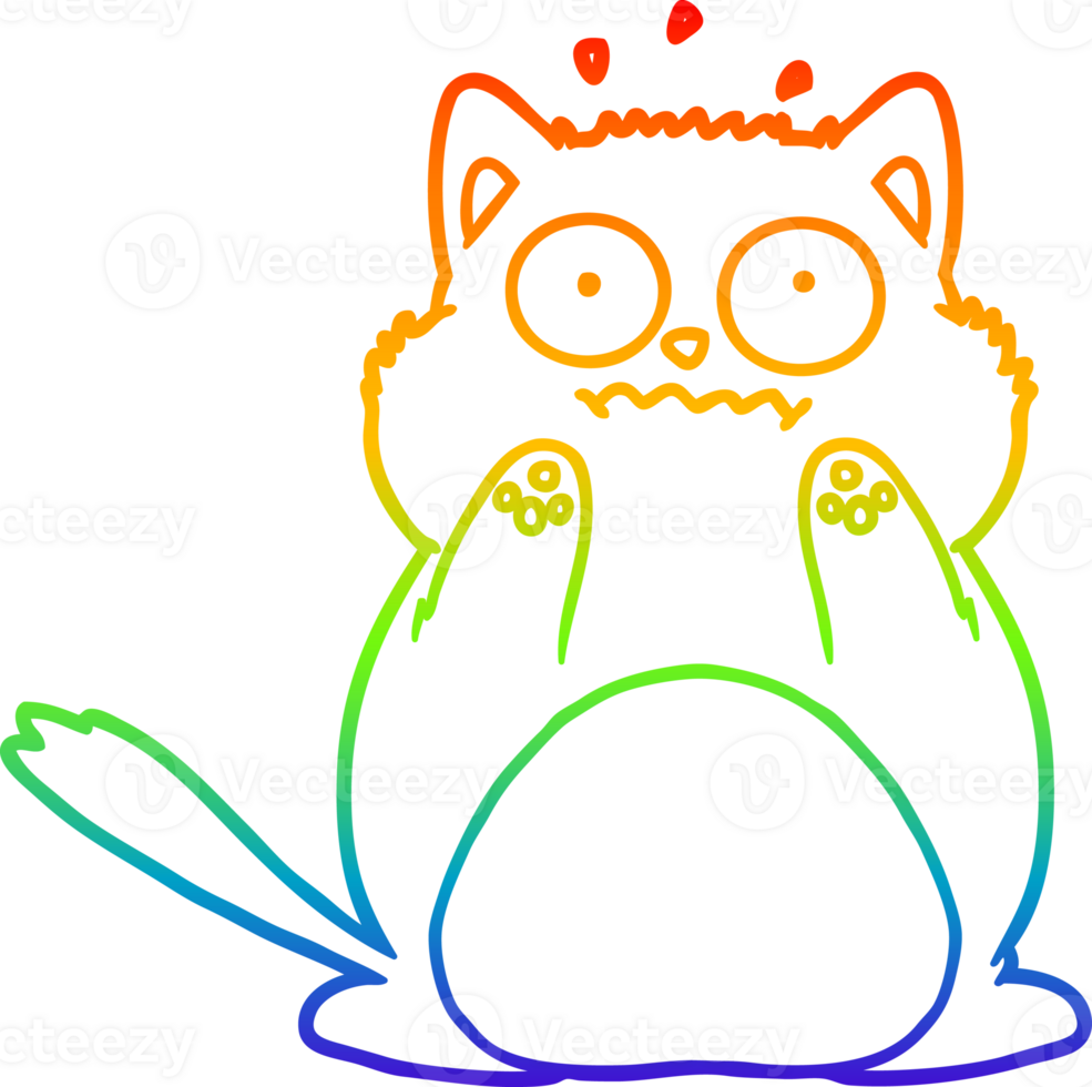 rainbow gradient line drawing of a cartoon worried cat png