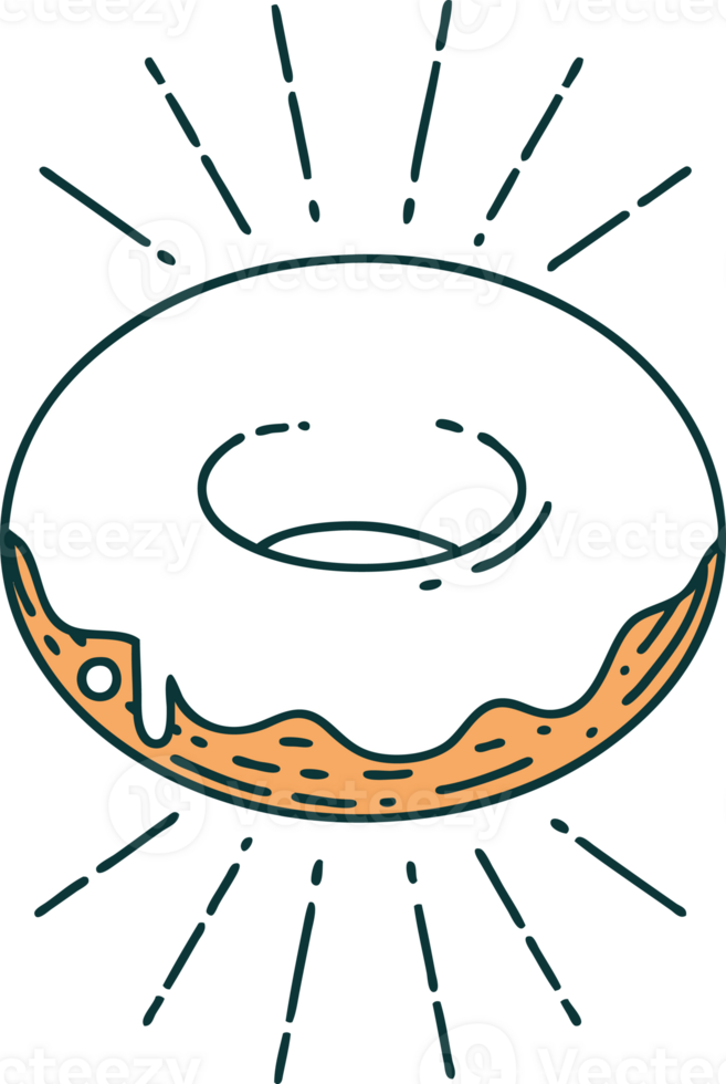 illustration of a traditional tattoo style iced donut png