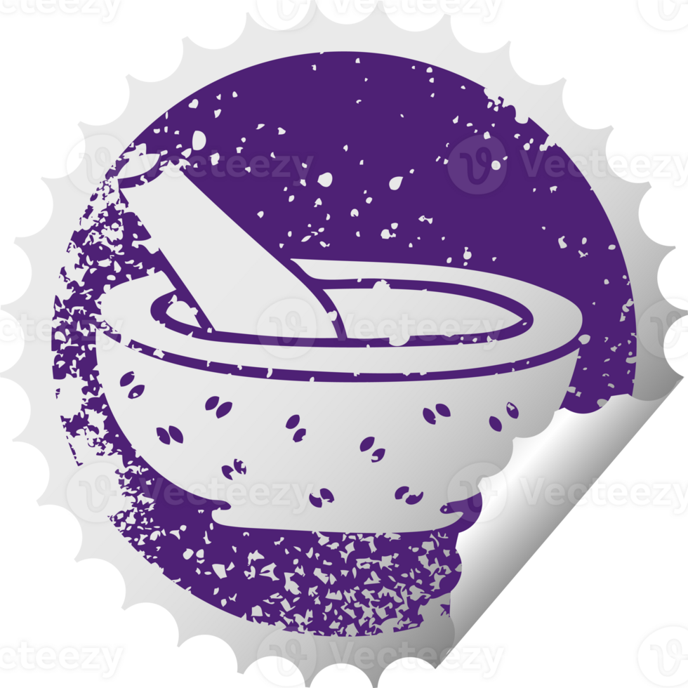 distressed circular peeling sticker quirky symbol pestle and mortar png