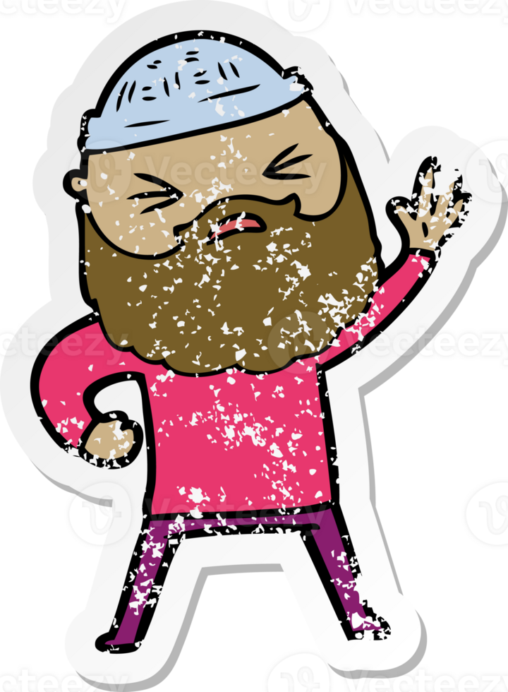 distressed sticker of a cartoon man with beard png