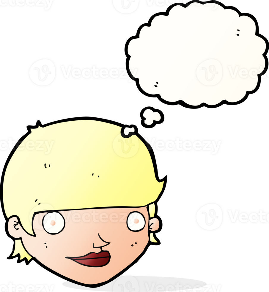 cartoon happy female face with thought bubble png