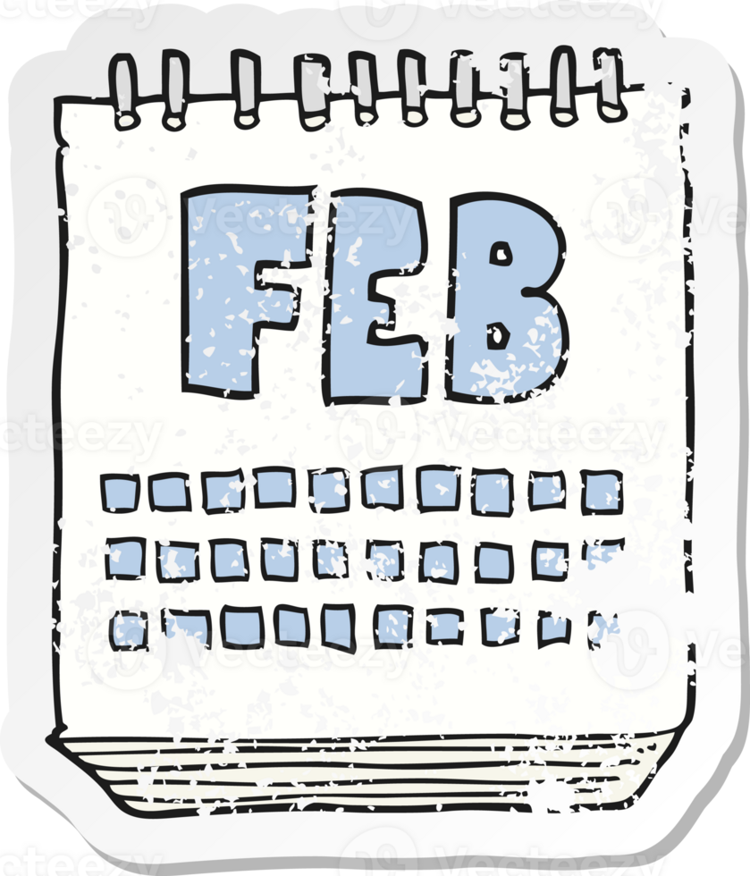 retro distressed sticker of a cartoon calendar showing month of february png