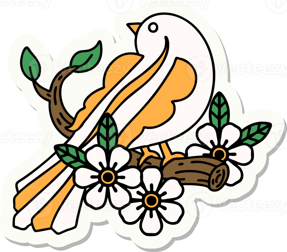 sticker of tattoo in traditional style of a bird on a branch png
