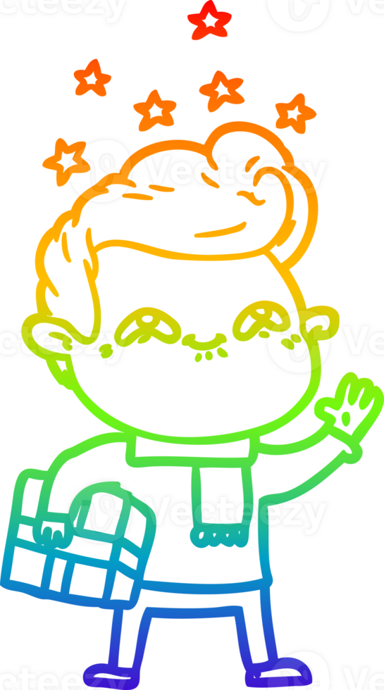 rainbow gradient line drawing of a cartoon excited man png