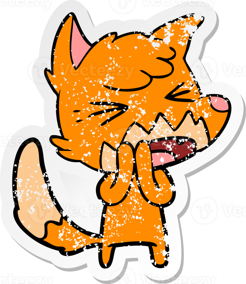 distressed sticker of a angry cartoon fox png