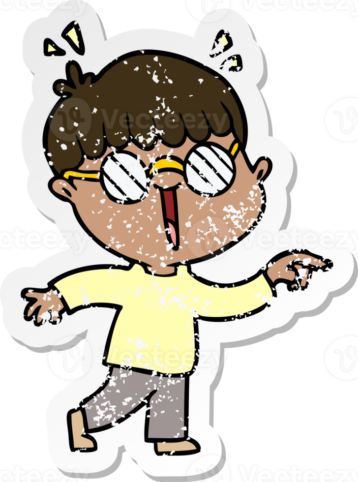 distressed sticker of a cartoon boy wearing spectacles png