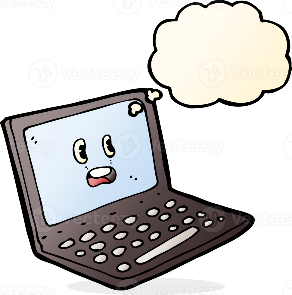 cartoon laptop computer with thought bubble png
