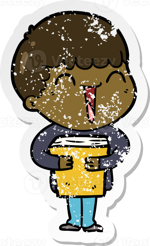 distressed sticker of a cartoon happy man png