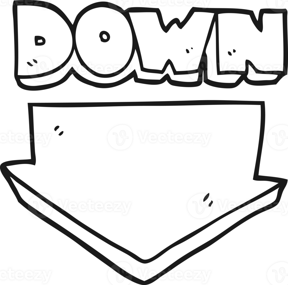 hand drawn black and white cartoon down arrow symbol png