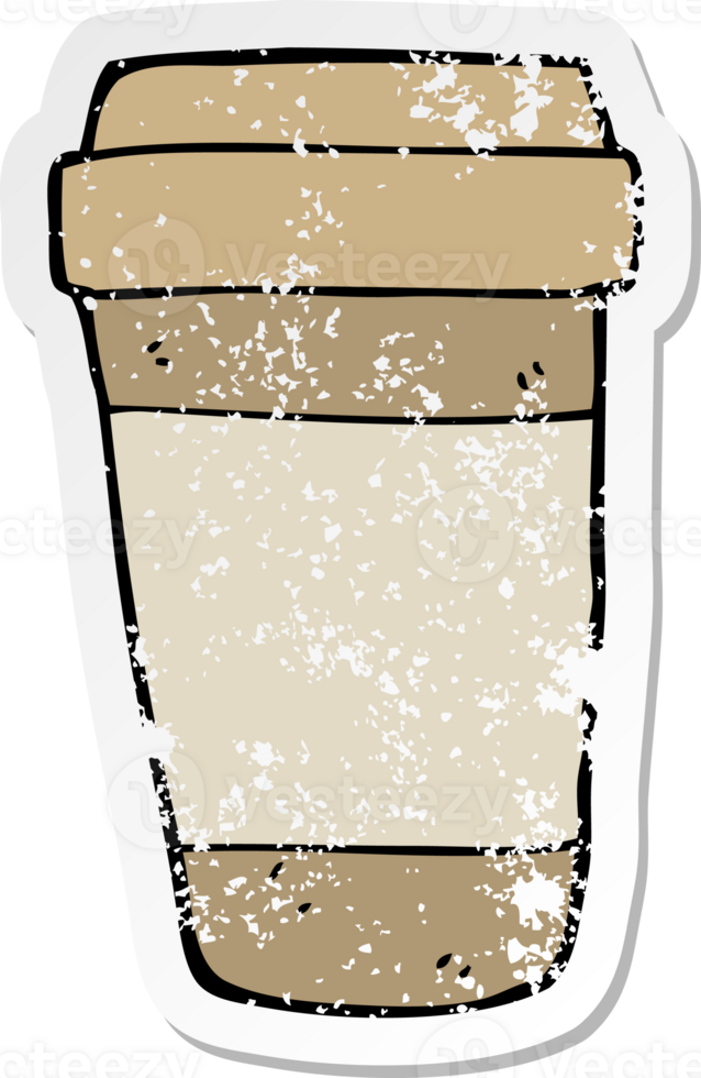 distressed sticker of a cartoon coffee cup png