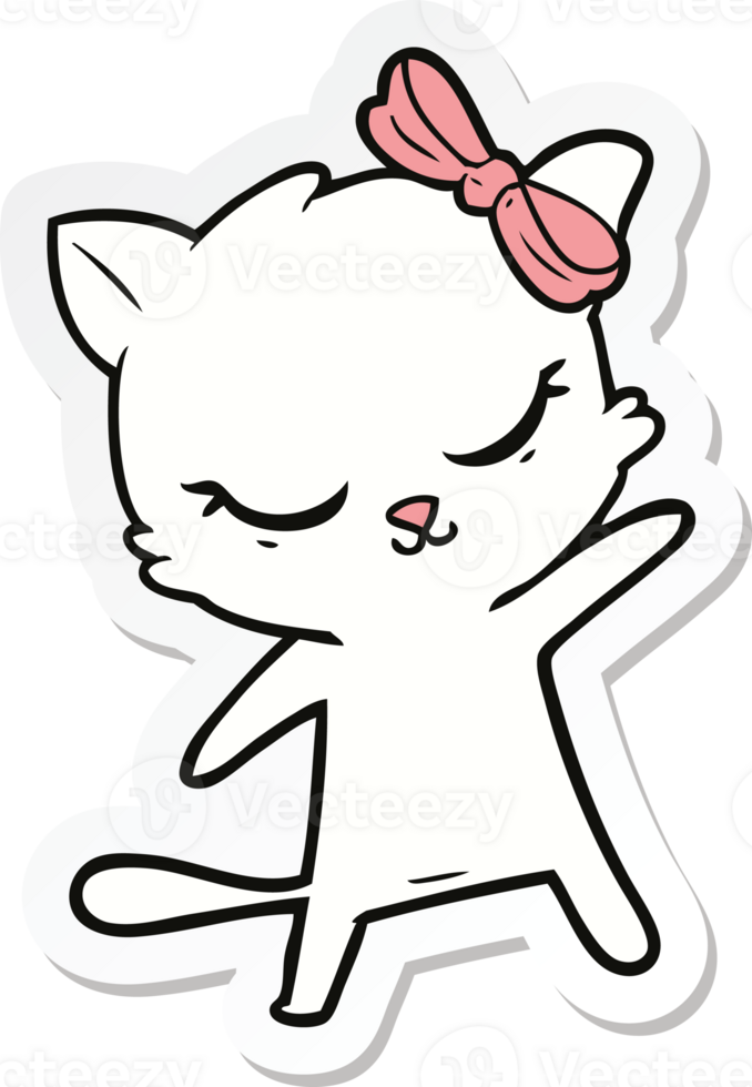 sticker of a cute cartoon cat with bow png