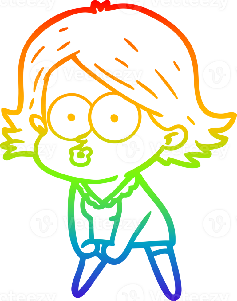 rainbow gradient line drawing of a cartoon girl pouting png