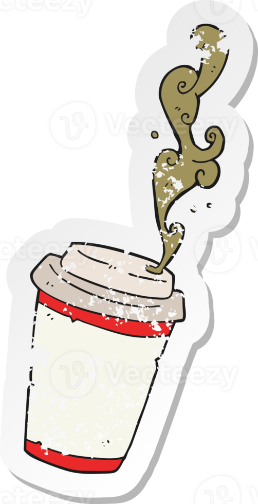 retro distressed sticker of a cartoon take out coffee png