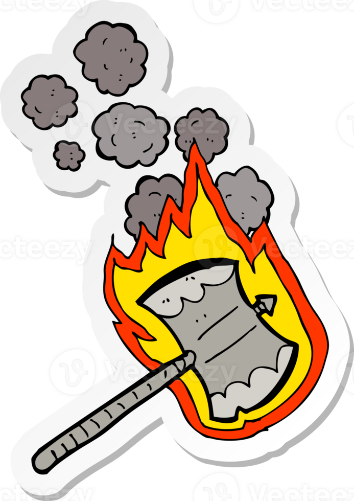 sticker of a cartoon flaming axe png