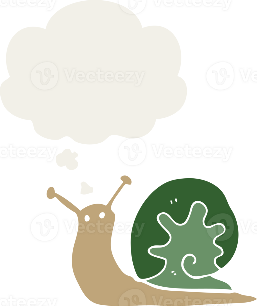 cartoon snail with thought bubble in retro style png
