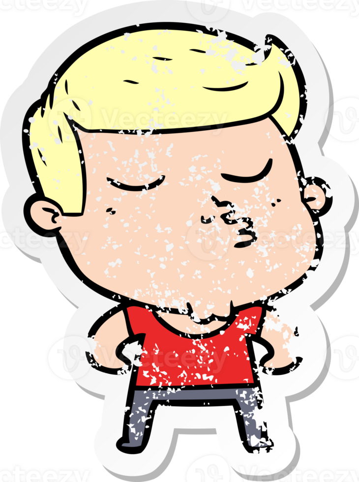 distressed sticker of a cartoon model guy pouting png