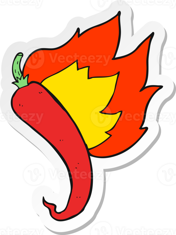 sticker of a cartoon flaming hot chilli pepper png