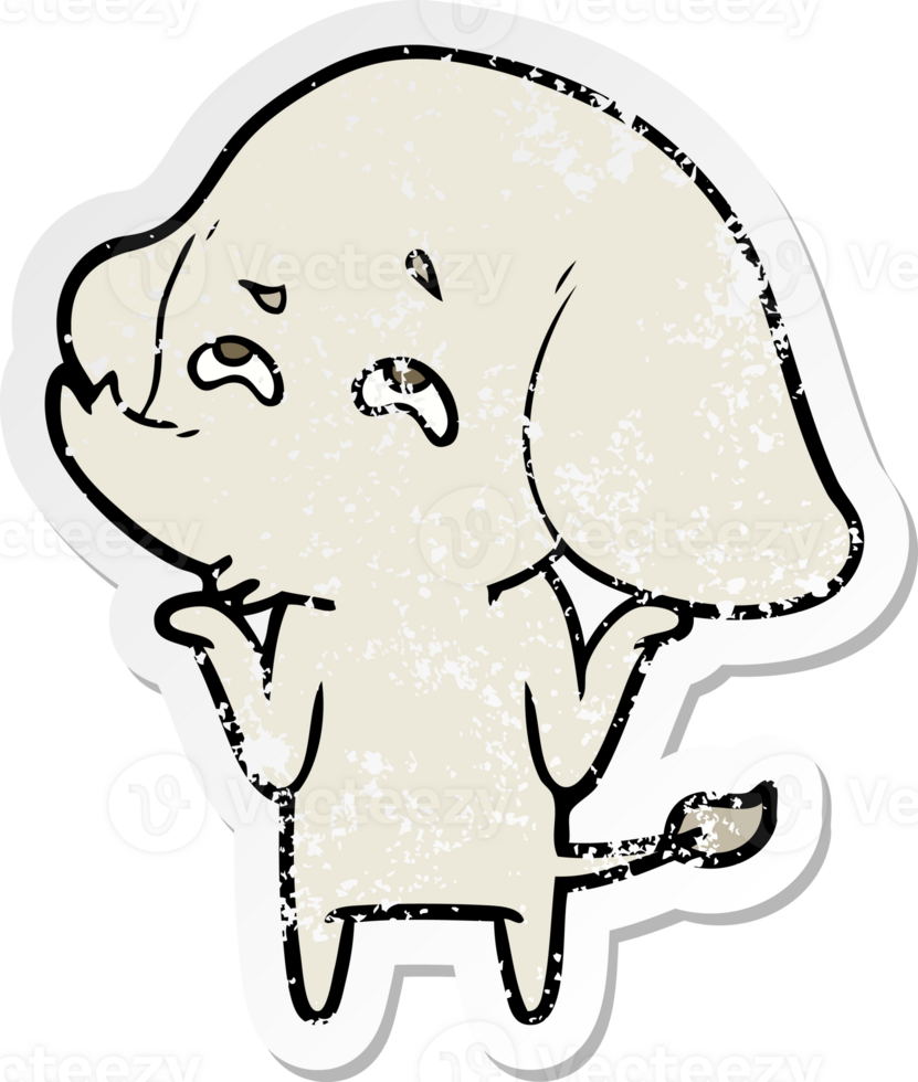 distressed sticker of a cartoon elephant remembering png