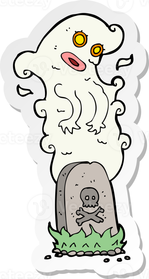 sticker of a cartoon ghost rising from grave png