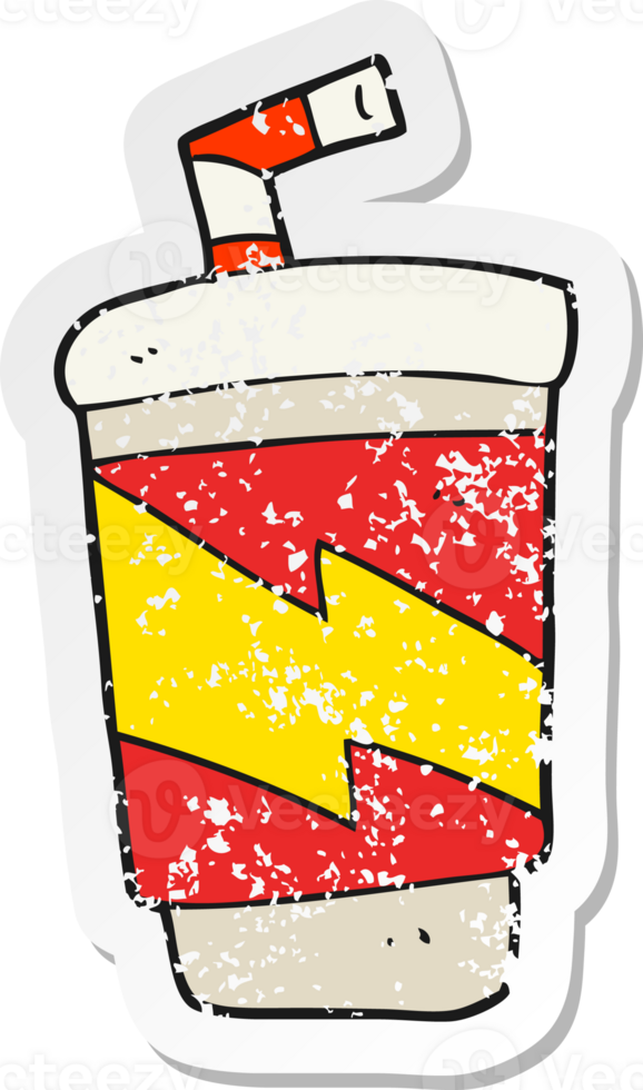 retro distressed sticker of a cartoon soda drink png