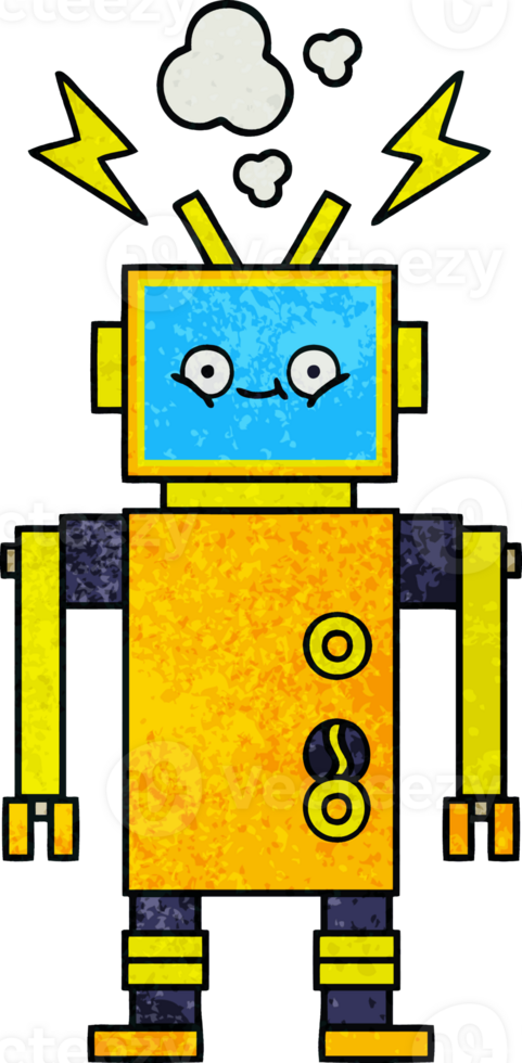 retro grunge texture cartoon of a malfunctioning robot png